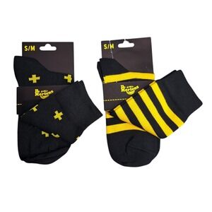 2-Pairs Dr. Martens Crew Socks S/M Yellow & Black Cross Logo & Thin Stripe Sock